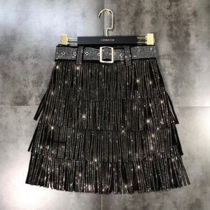 Rhinestone belted sequin skirt